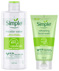 Simple Kind to Skin Micellar Cleansing Water| Makeup Remover, 200 ml & Simple Kind to Skin Refreshing Facial Wash 150 ml
