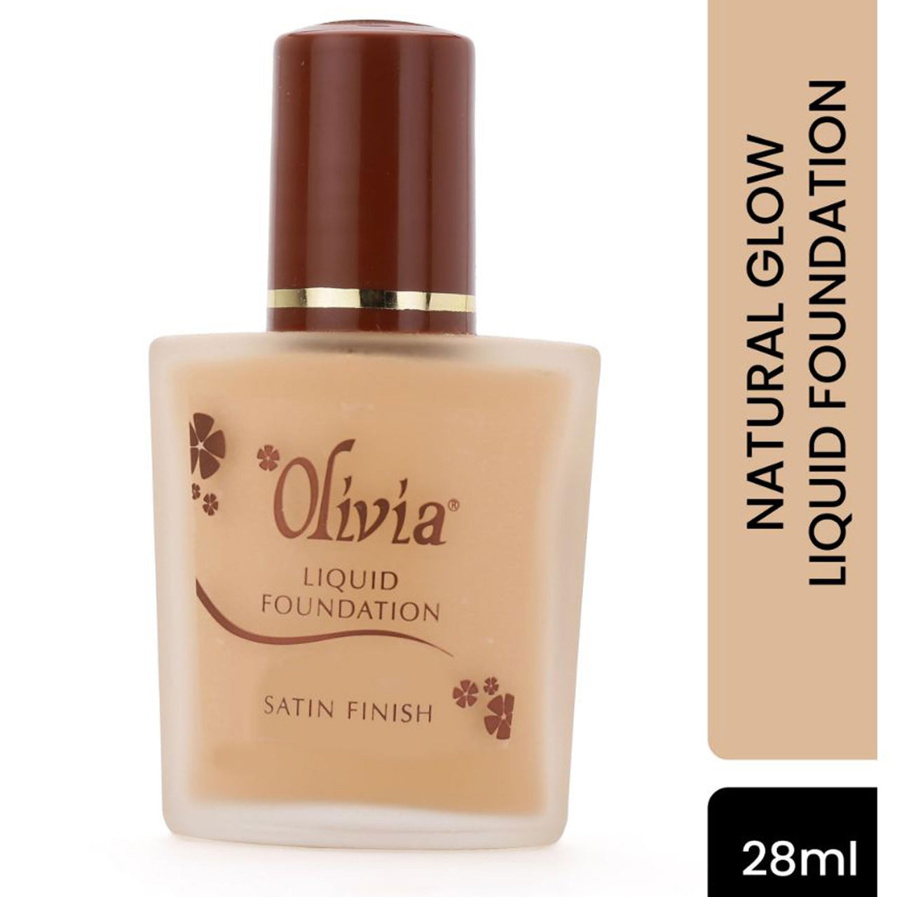 Olivia Liquid Foundation, Natural Glow - 02 | Satin Finish with Medium to Full Coverage | Lightweight, Long-Lasting Formula for Light Skin Tones | Hypoallergenic & Dermatologist Tested | 28ml
