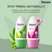 Rexona Aloe Vera Underarm Roll On Deodorant for Women, 50ml and Powder Dry Underarm Roll On Deodorant for Women, 50ml