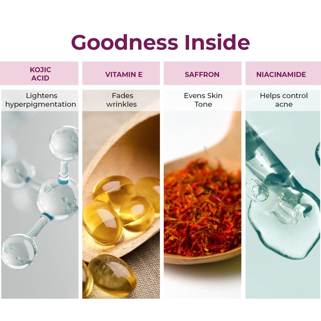 Kozicare Kojic Acid Cream | Glutathione | Saffron Face | Tan Removal | for Glowing Skin | Non-Greasy & Lightweight | for Men & Women - 15 g