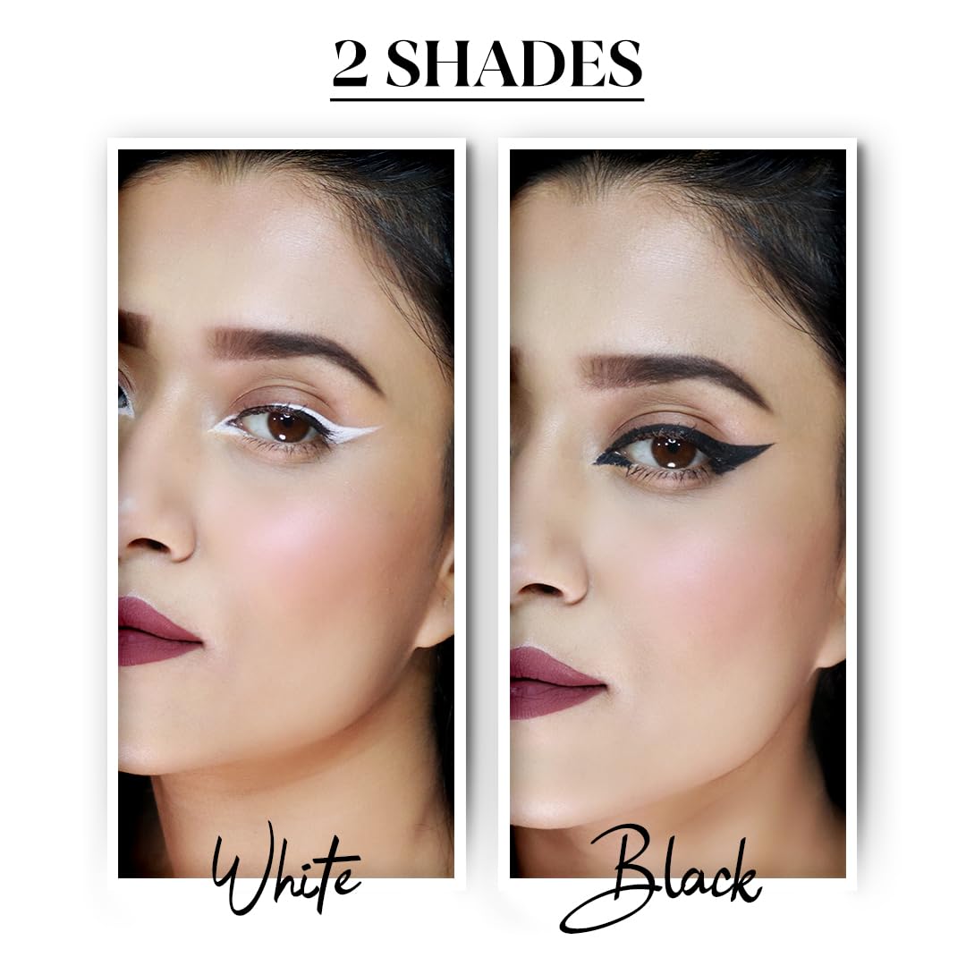 FLiCKA Breathtaking Eyes Twist White Kajal + Rule With Brows Eyebrow White Pencil, With Spoolie, Waterproof, Smudge Proof, Longlasting, Dermatologically tested, Intense Colour, Natural-looking Results