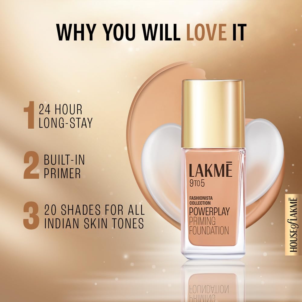 Lakmé 9To5 Primer + Matte Perfect Cover Liquid Full Coverage Foundation For Normal Skin Type, W160 Warm Sand, 25 Ml 1 Count