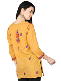 Ada Women's  Cotton Top Hand Embroidered Lucknowi Chikankari Tunic Kurti
