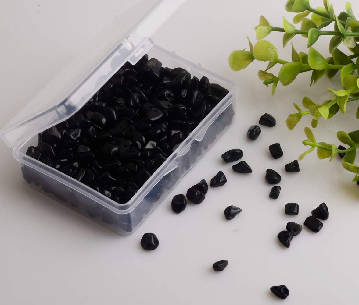 Natural Chip Stone Beads Black Obsidian Onyx 5-8mm About 400pieces Irregular Gemstones Healing Crystal Loose Bead Hole Drilled DIY for Bracelet Jewelry Making Crafting (5-8mm, Black Obsidian Onyx)
