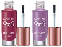 Lakmé 9 To 5 Primer + Gloss Glossy Finish Nail Colour, Lilac Link, 6 Ml And Lakmé 9 To 5 Primer + Gloss Nail Colour, Berry Business, 6 Ml