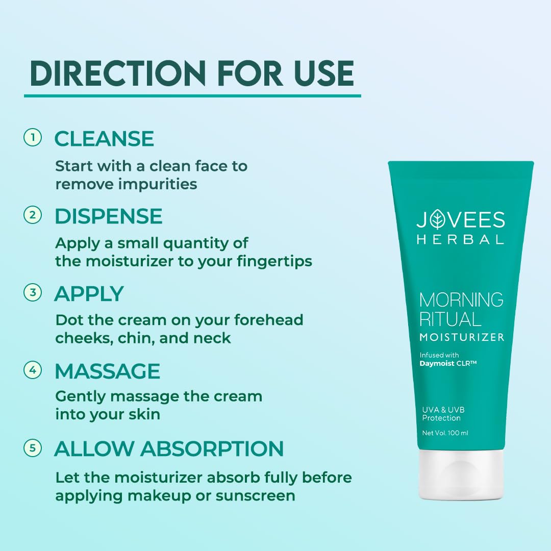JOVEES Herbal Morning Ritual Moisturizer Cream| Prevents Dark Spots | Reduces Fine Line & Improves Skin Elasticity | UVA & UVB Protection | Nourishes & Hydrates Skin | All Skin Types 100ml