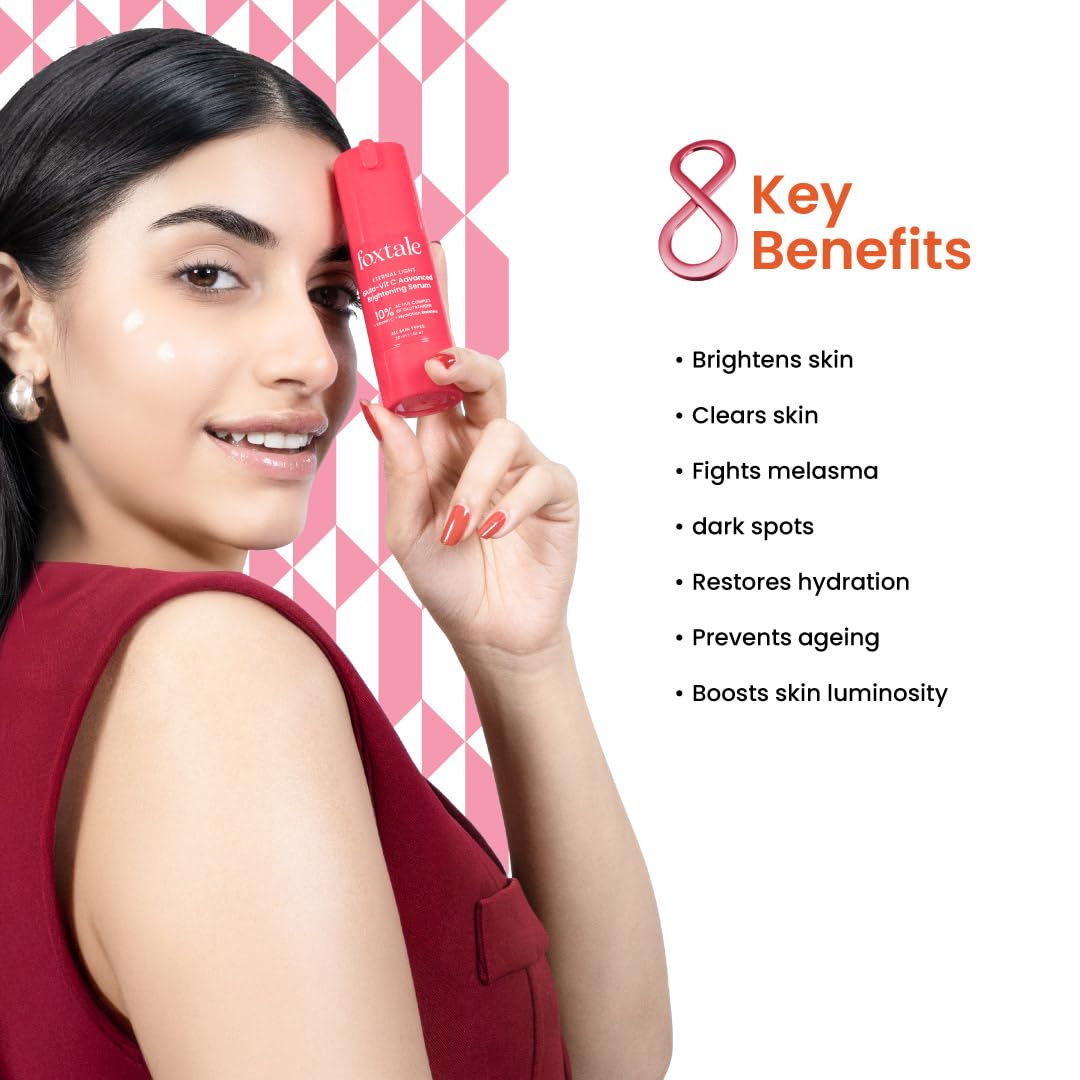 Foxtale 10% Vitamin C + Glutathione Complex Serum, Brightens skin in 3 days, Fades melasma & dark spots, Evens Skin tone, Gentle & Non-irritating, For All Skin types, Men & Women