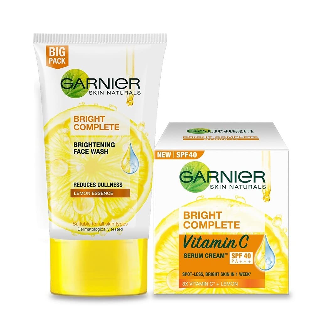 Garnier Skin Naturals, Face Product Pack, Cleansing & Brightening, Bright Complete, 2 items, 195g
