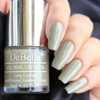DeBelle Gel Nail Polish Olive Jade(Pastel Olive Green Nail Paint)|Non UV - Gel Finish |Chip Resistant | Seaweed Enriched Formula| Long Lasting|Cruelty and Toxic Free| 8ml