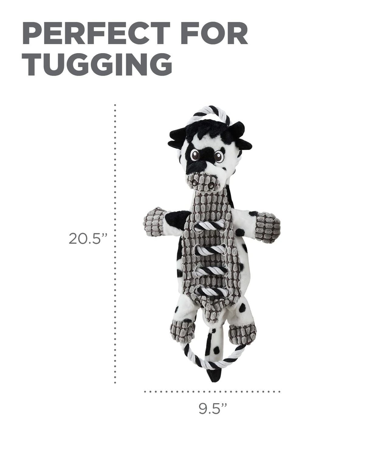 Charming Pet Outward Hound Ropes-A-Go-Go Cow Interactive Plush Squeaky Dog Tug Toy One-Size White and black