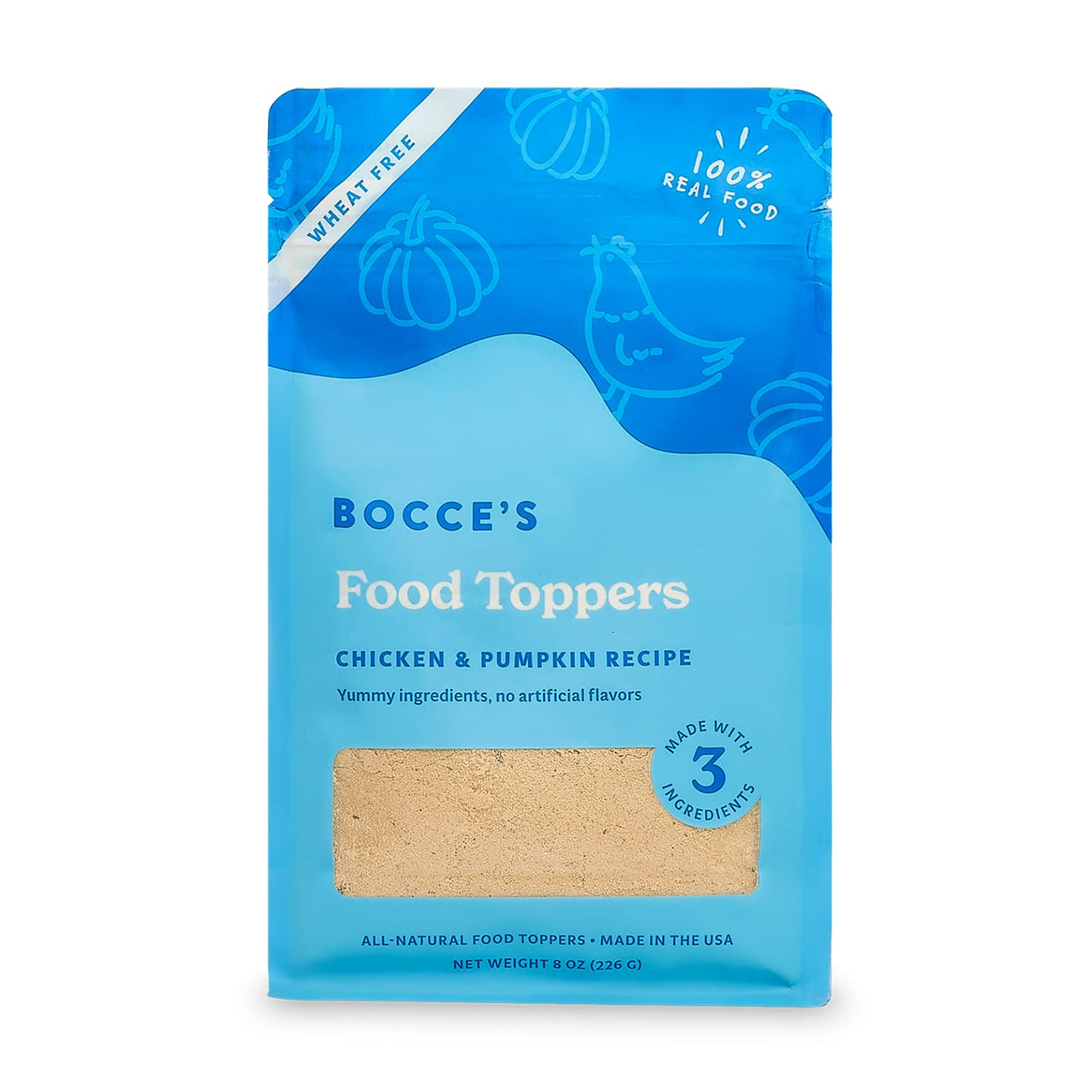 Bocce's  Bakery Chicken & Pumpkin Dog Food Toppers  All-Natural, Wheat-Free Dog Food Topper Made with Real Ingredients, Baked in The USA, 8 oz