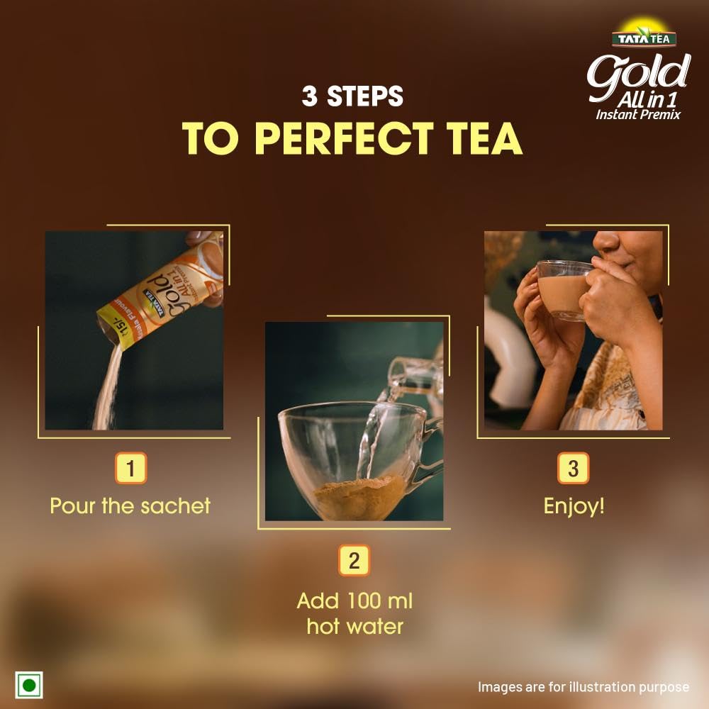 Tata Tea Gold All-in-1 Instant Premix Masala Tea, 14g Per Serve, Quick & Easy To Make Masala Chai, 10 Sachets