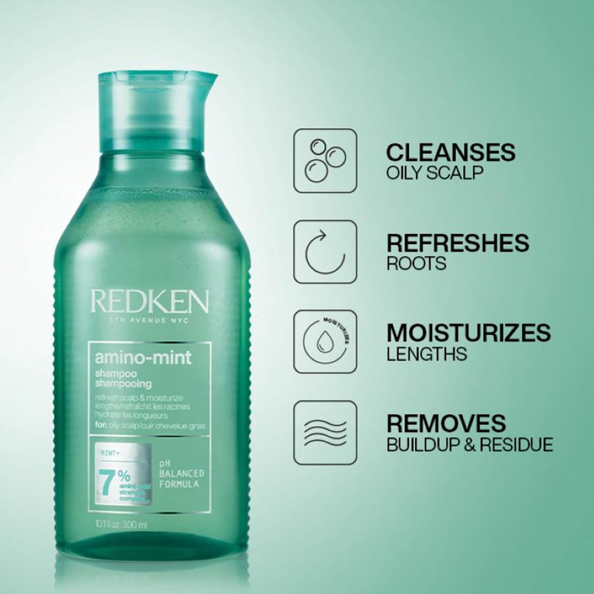 Redken Amino Mint Scalp Relief Shampoo With Amino Mint Complex, 300 ml | Professional pH Balancing Shampoo For Sensitive & Oily Scalp | For Men & Women