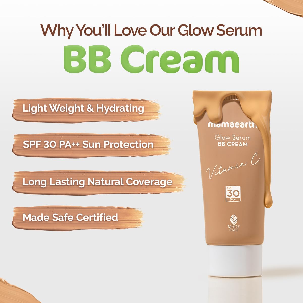 Mamaearth Glow Serum BB Cream with Vitamin C & Turmeric - 25 g | Long Lasting Natural Coverage | SPF 30 PA++ Sun Protection| Lightweight & Hydrating