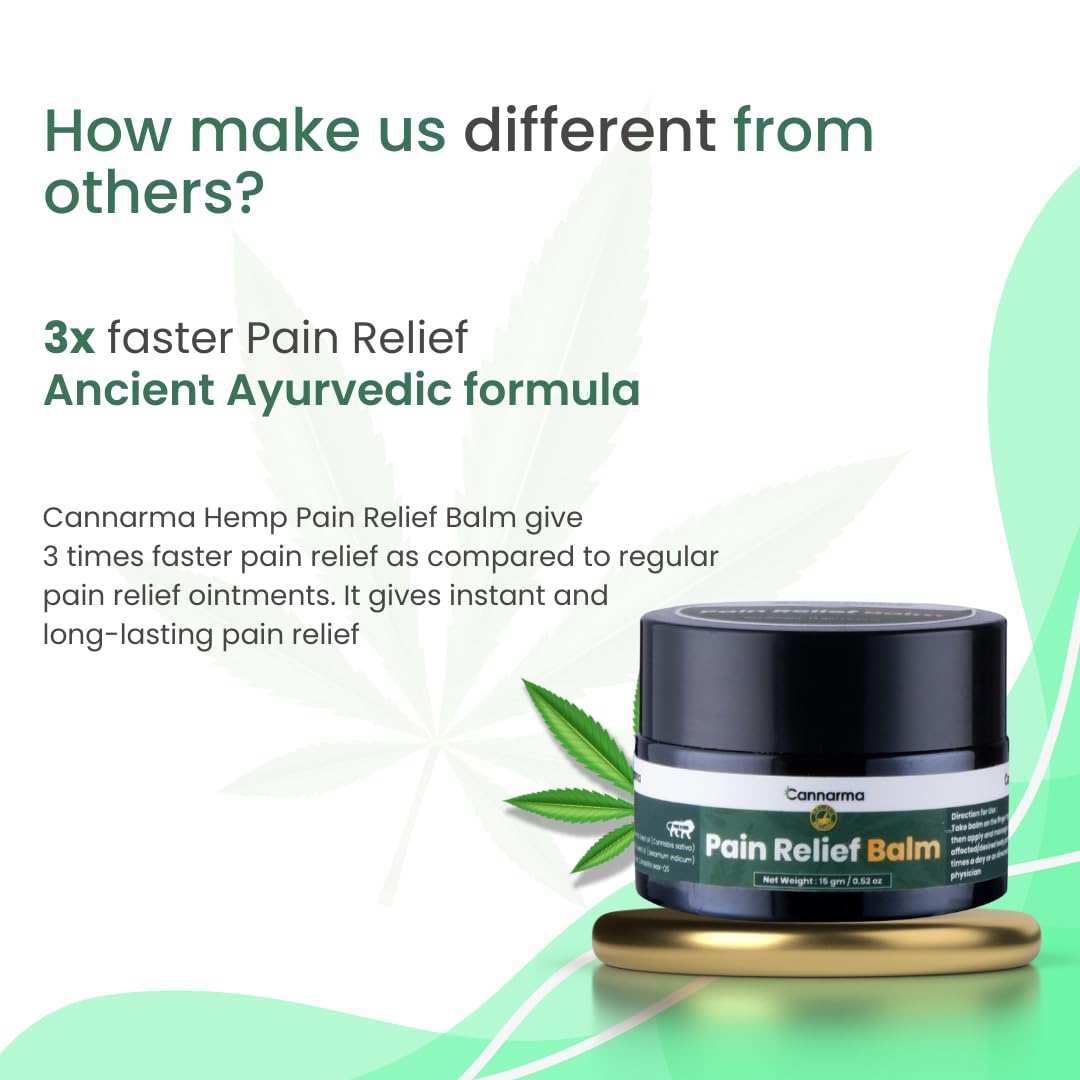 Cannarma Hemp Pain Relief Balm - 15 g | Ayurvedic Pain Relief Balm | Suitable for Arthritis Pain, Knee Pain, Back Pain, Neck Pain, Shoulder Pain, Headache, and Suitable for Sports & gym related injuries