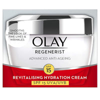 Olay Regenerist Revilatising Hydration Cream with SPF 15 | Hydrated, Plump, Bouncy Skin | With Hyaluronic Acid, Niacinamide and Peptides | Normal, Oily, Dry, Combination Skin | 50g