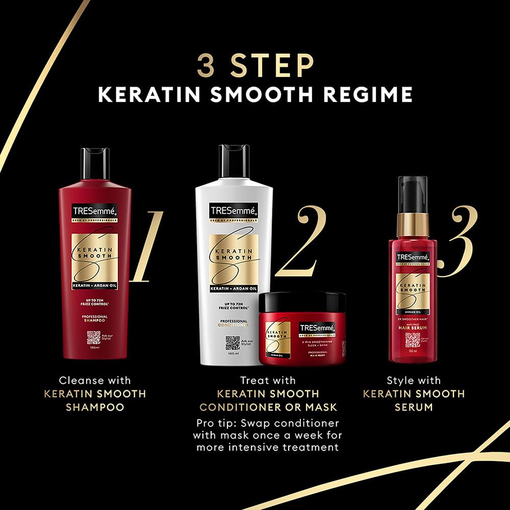TRESemme Keratin Smooth, Conditioner, 190 Millilitre, For Smoother, Shinier Hair, With Keratin & Moroccan Argan Oil, Nourishes & Controls Frizz, Up To 72 Hours, For Men & Women