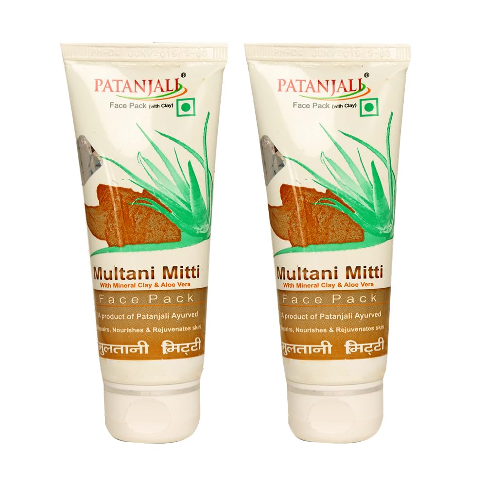 Patanjali Multani Mitti Face Pack with Mineral Clay and Aloevera, 60g (Pack of 2)