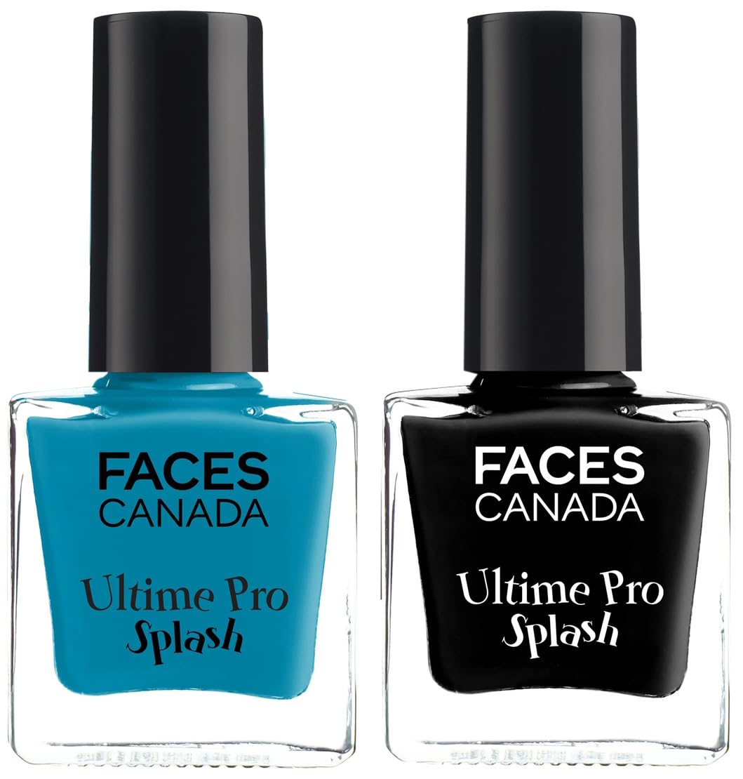 FACESCANADA Splash Glossy Finish Nail Enamel, Black Beauty 15, 8 Ml & Splash Glossy Nail Enamel, Nautical Girl 53, 8 Ml