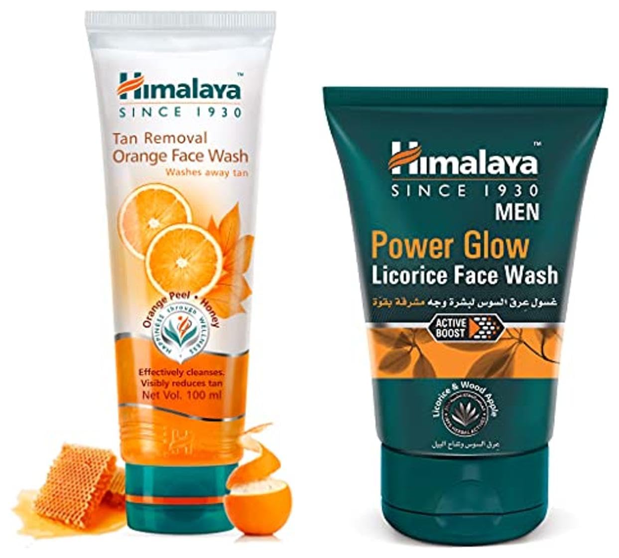 Himalaya MEN Power Glow Licorice Face Wash, 100ml & Himalaya Tan Removal Orange Face Wash, 100ml
