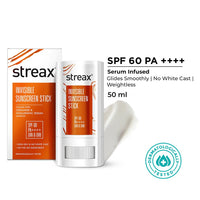 Streax Sunscreen Stick SPF 60 PA++++,20 g|Broad-Spectrum UV Care|Hyaluronic Acid & Ceramides Serum complex |Non-Greasy & No White Cast|Travel-Friendly & Fuss-Free Application