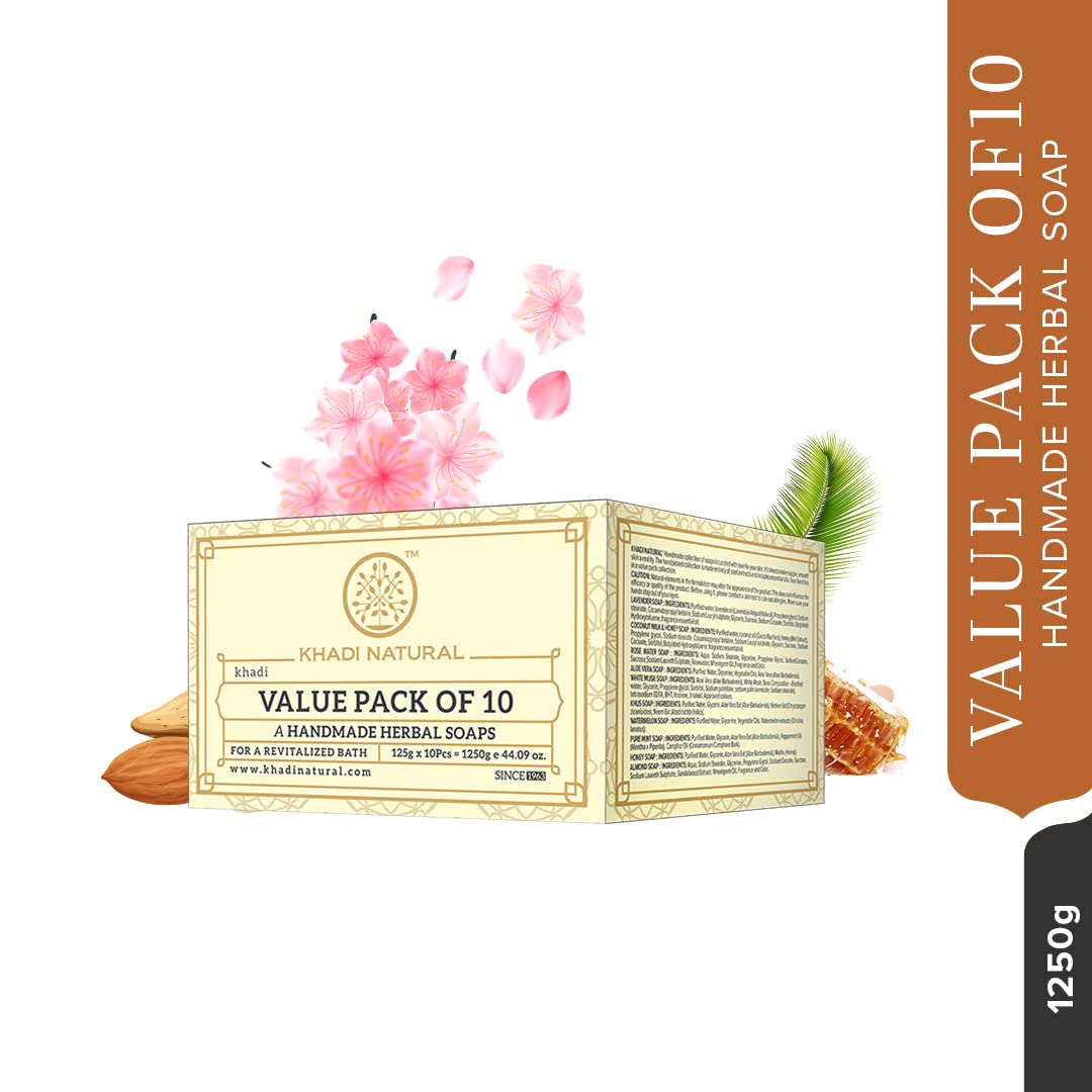 Khadi Natural Herbal Soap Gift Set | Handcrafted Essential Oil Soaps | Pure & Natural | Refreshing & Gentle Cleansing | Provides Naturally Glowing Skin- (Pack of 10)