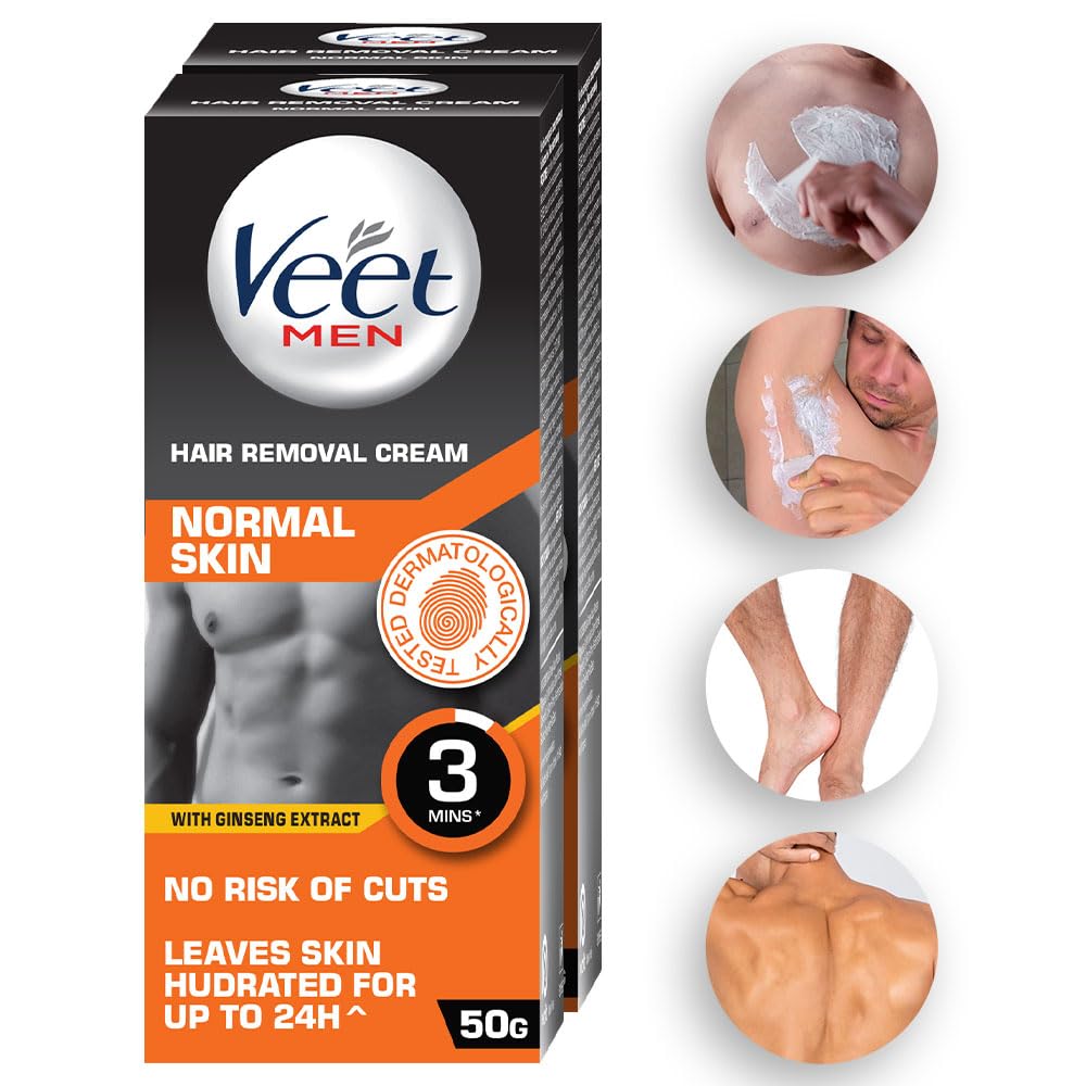 Veet Hair Removal Cream for Men, Normal Skin, 50g Each (Pack of 2), Black