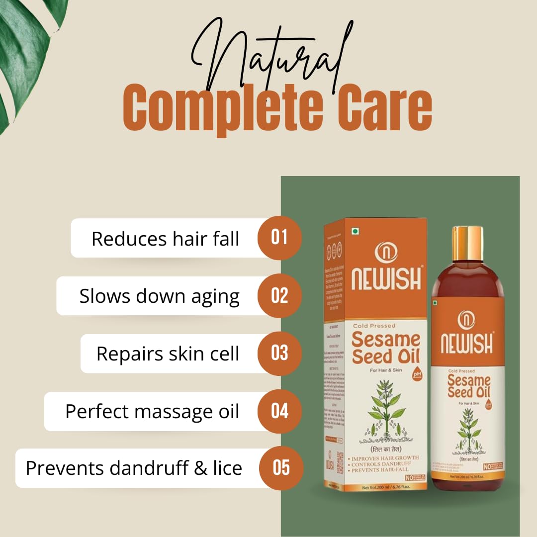 Newish Cold Pressed Sesame oil for Hair, Skin and Massage (Til Ka Tel/Til Oil,Gingelly oil,) 100% pure & natural 200ml