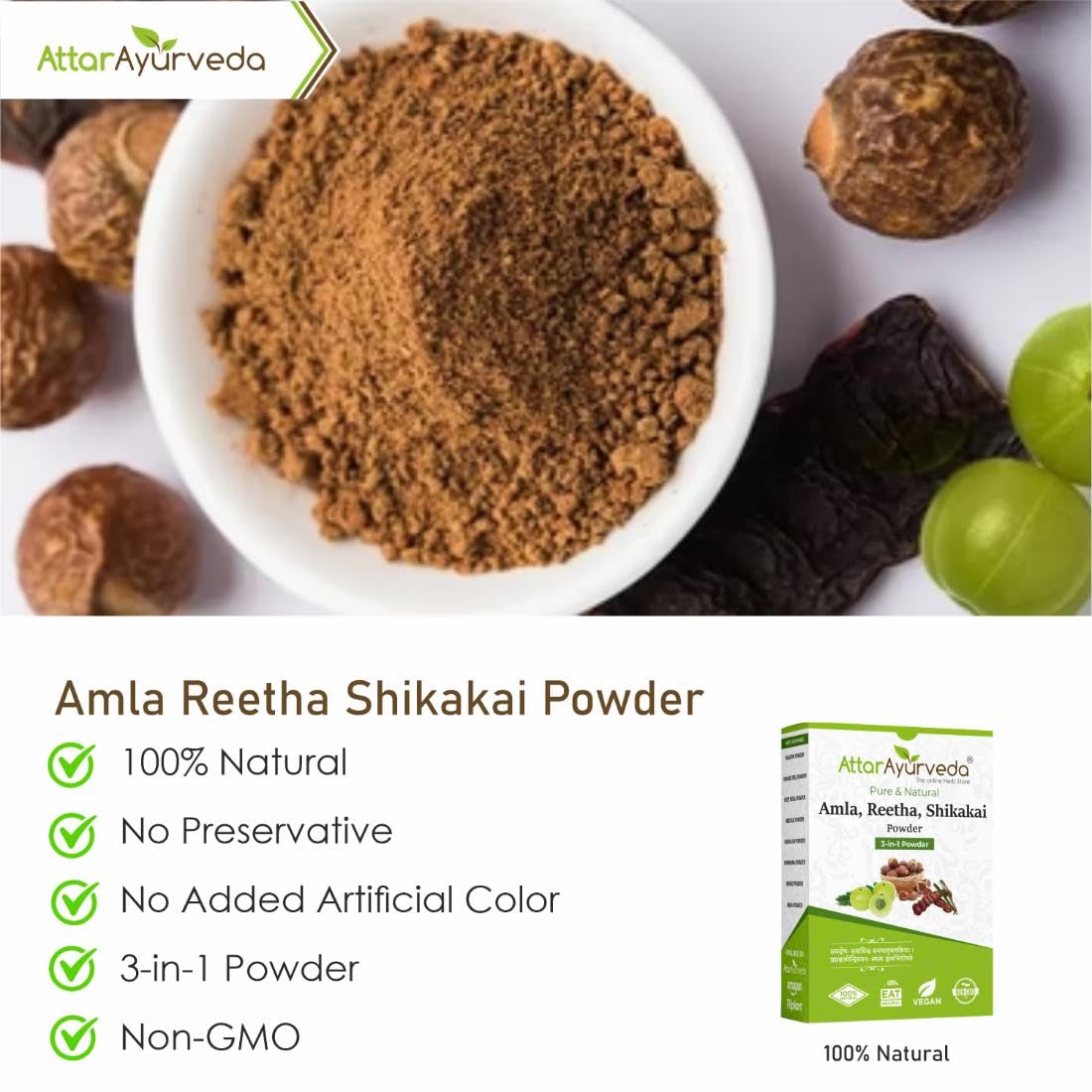 Attar Ayurveda Amla, Reetha, Shikakai powder for Hair growth | Natural Hair cleanser | 100% Pure and Natural | No-SLS, No-Paraben