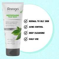 Raaga Professional Refreshing Facewash with Green Tea Extract and Cinnamon Extract | For Normal to Oily Skin | Deeply Cleanses Skin & Helps Fight Pimples (80 ml)