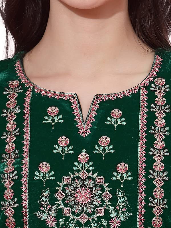 SIRIL Women's  Velvet Embroidery Straight Kurta Set with Dupatta