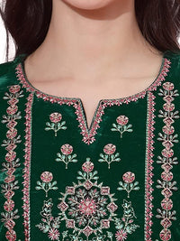 SIRIL Women's  Velvet Embroidery Straight Kurta Set with Dupatta