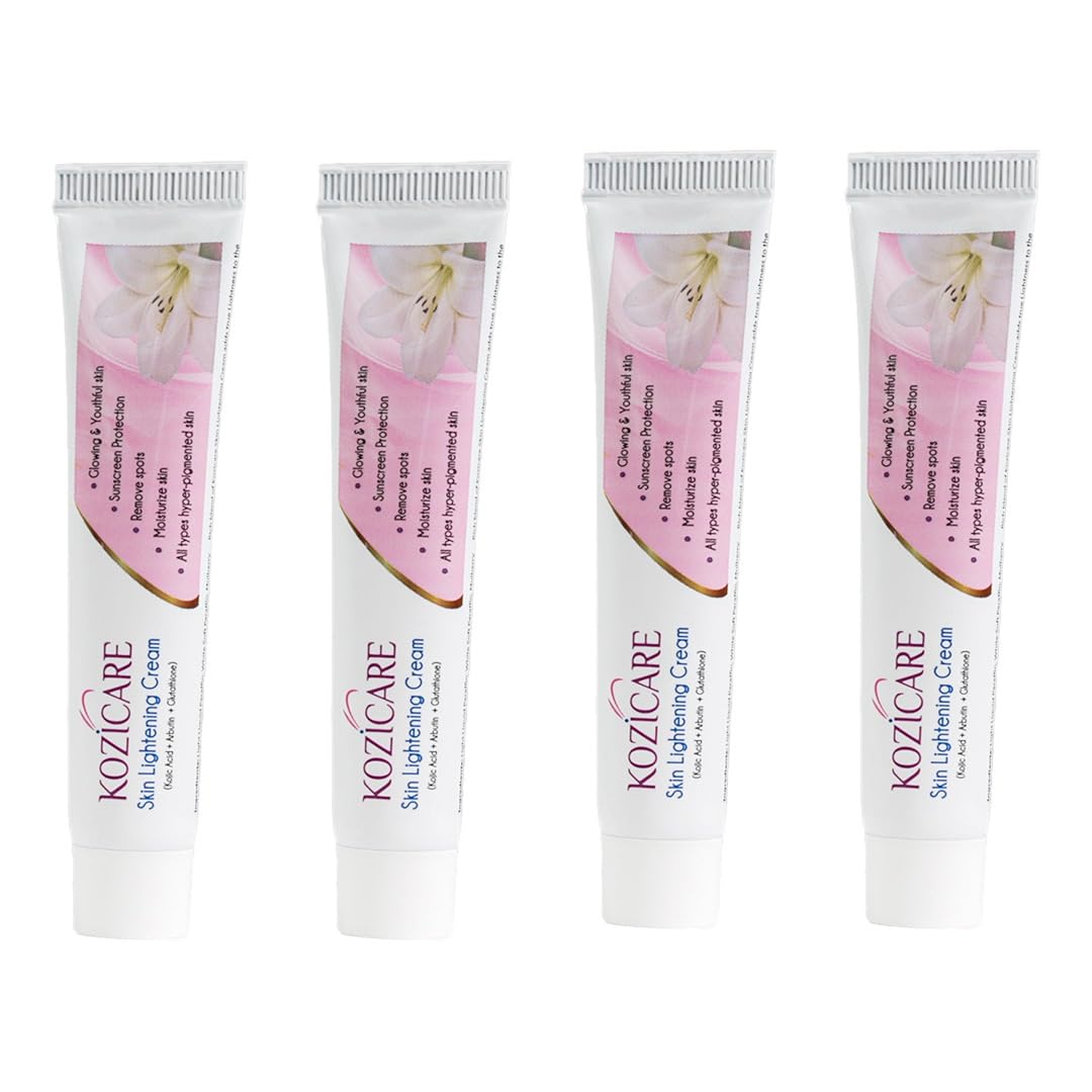 Kozicare Skin Lightening Non-Sticky Cream Lotion | Enriched with 3% Kojic Acid, 1% Alpha Arbutin, 1% Glutathione, 2% Niacinamide, 2% Vitamin C | Best for Melasma, Pigmentation, Dark/Age Spots, Uneven Skin Shade - 15gm (Pack of 4) (New Formula)