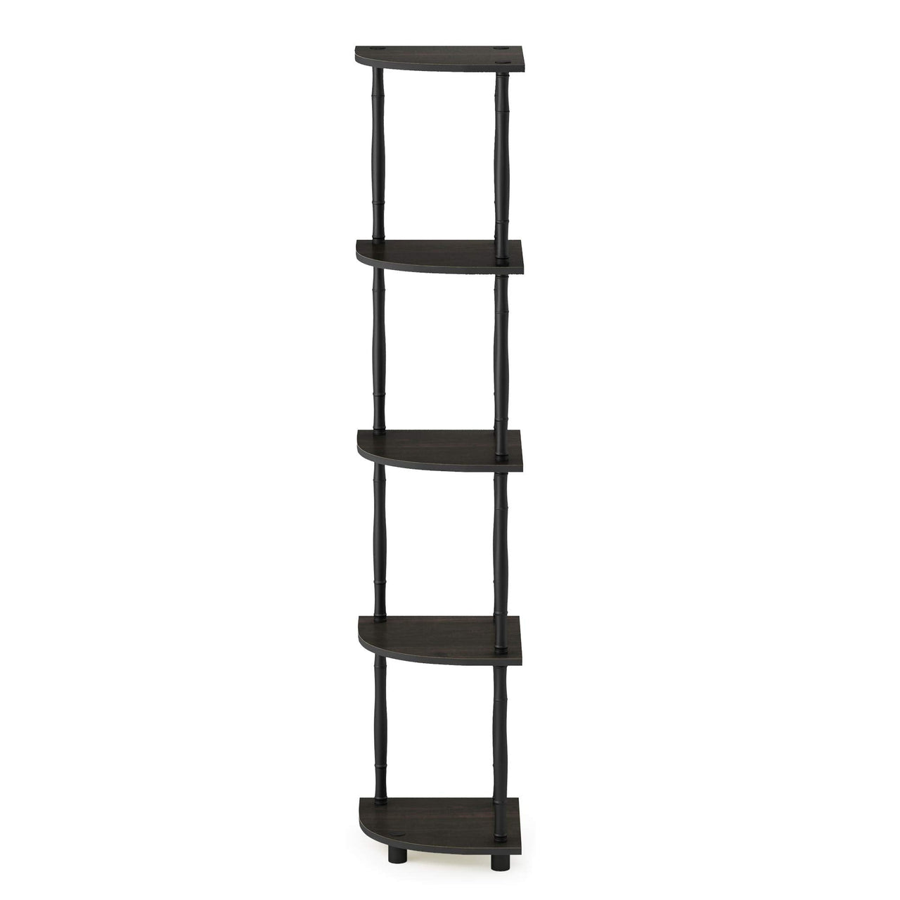 Furinno Turn-N-Tube 4-Tier Corner Display Rack Multipurpose Shelving Unit, Dark Brown Grain/Black 4-Tier Round Tube