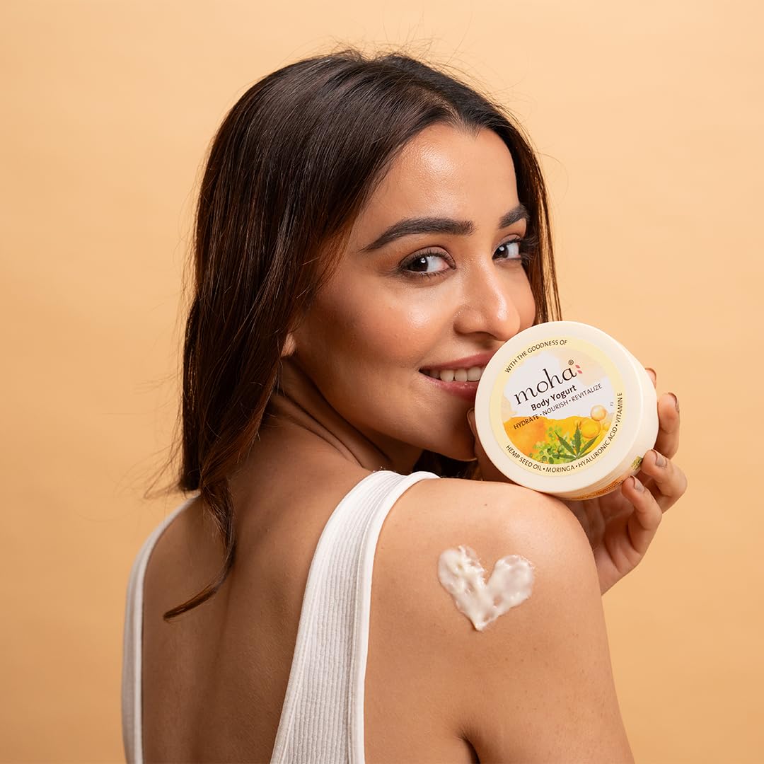 moha: Body Yogurt with Vitamin E, Hemp Seed oil, Moringa & Hyaluronic Acid provides instant Hydration I Lightweight & fast-absorbing formula – 250gm