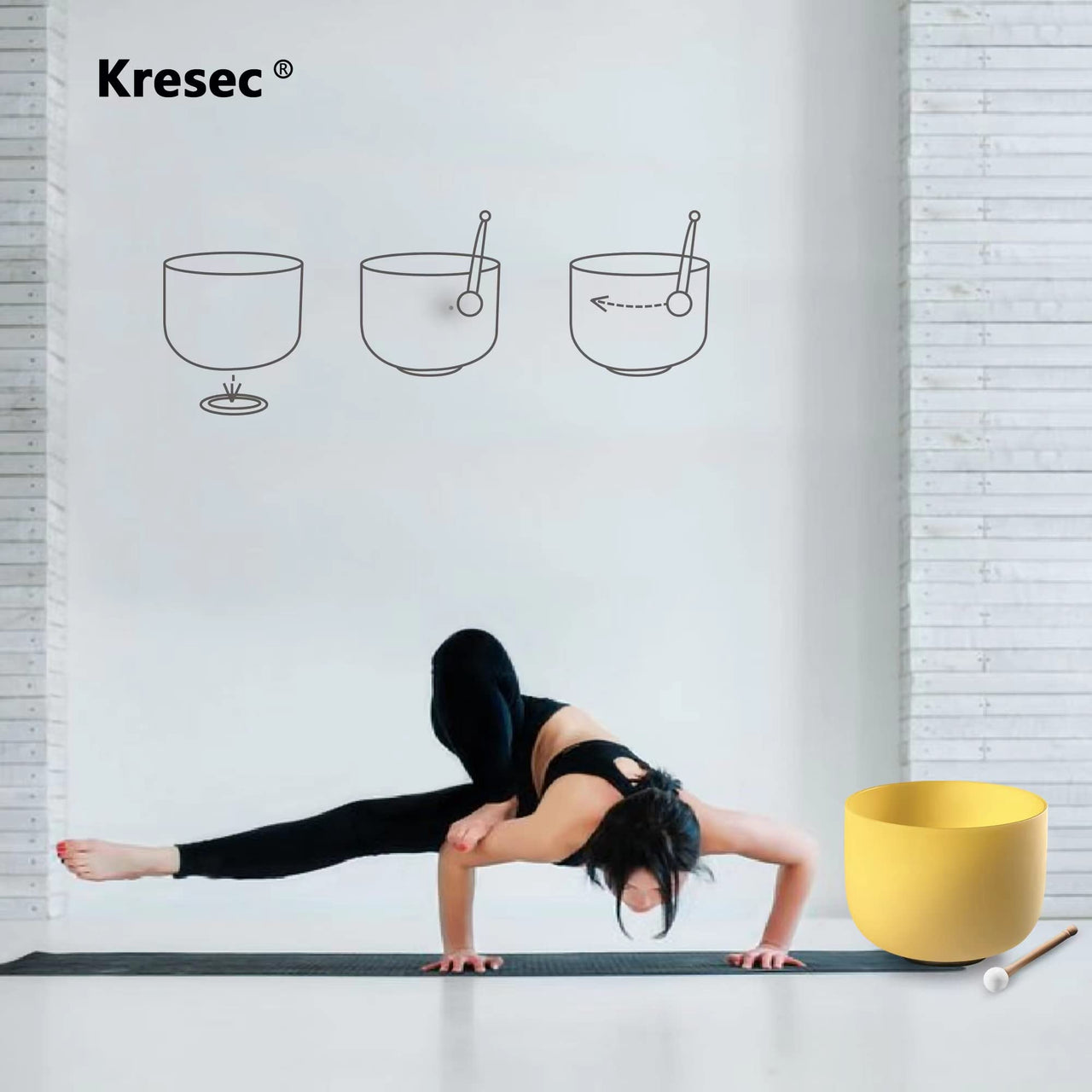 Kresec Yellow 10 Inch 440Hz Perfect Pitch Crystal Singing Bowl E Note (¡À10 cents) Solar Plexus Chakra with O-ring and Mallet for Meditation, Yoga, Spiritual and Body Healing and Energy Cleansing Yellow E Note