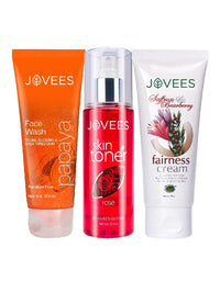 Jovees Herbal Face Care Combo For Normal Skin | Papaya Facewash 120ml | Rose Skin Toner 100ml | Saffron & Bearberry Fairness Cream 60g Set of 3