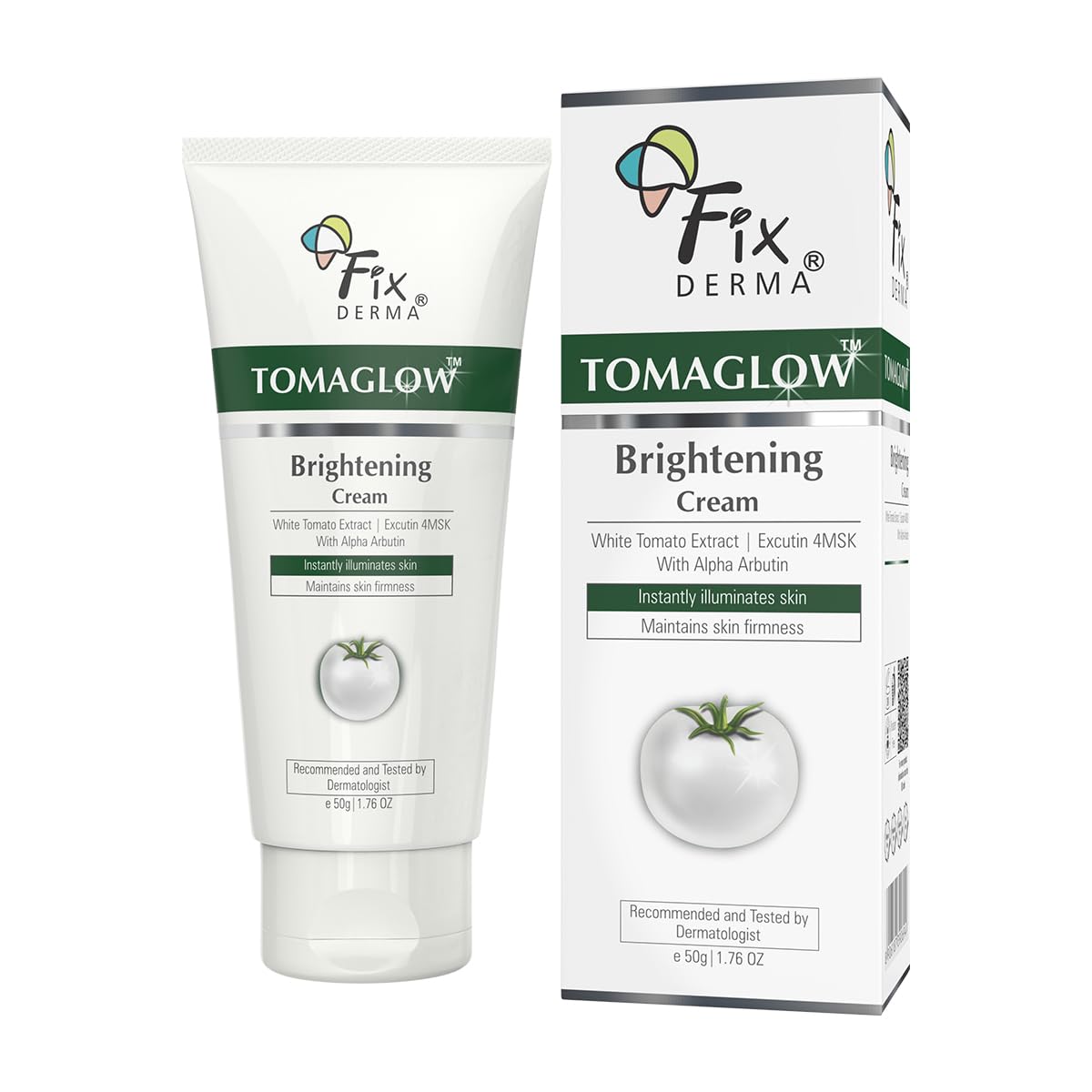 Fixderma Tomaglow Brightening Face Cream with White Tomato Extract, Excutin 4MSK with 2% Alpha Arbutin 4% Niacinamide, Lightens Dark Spots & Instantly Illuminates Skin, Face Cream for Men & women - 50g