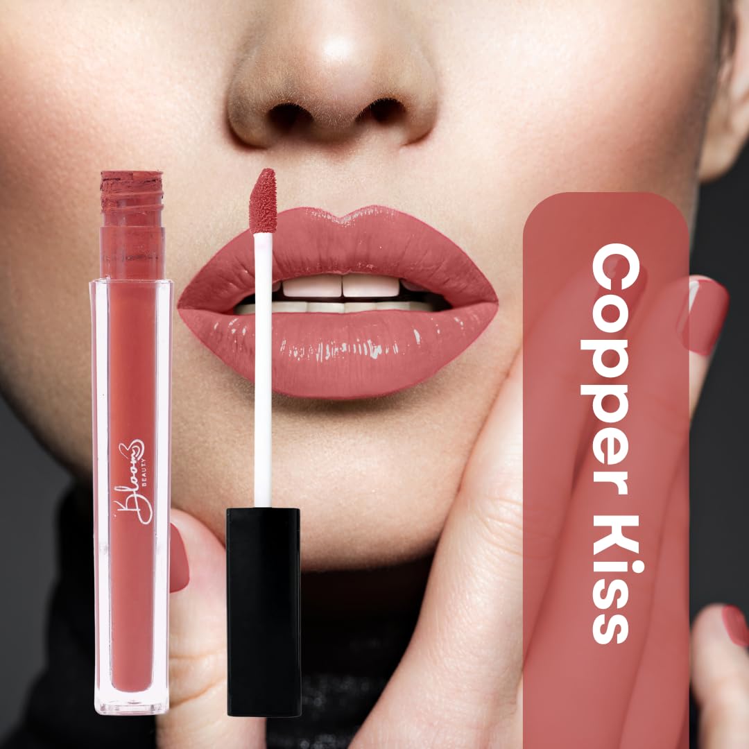 Bloom Beauty Liquid Lipstick, Velvet Matte Finish, Lightweight & Hydrating | Long-Lasting Wear, (Copper Kiss)
