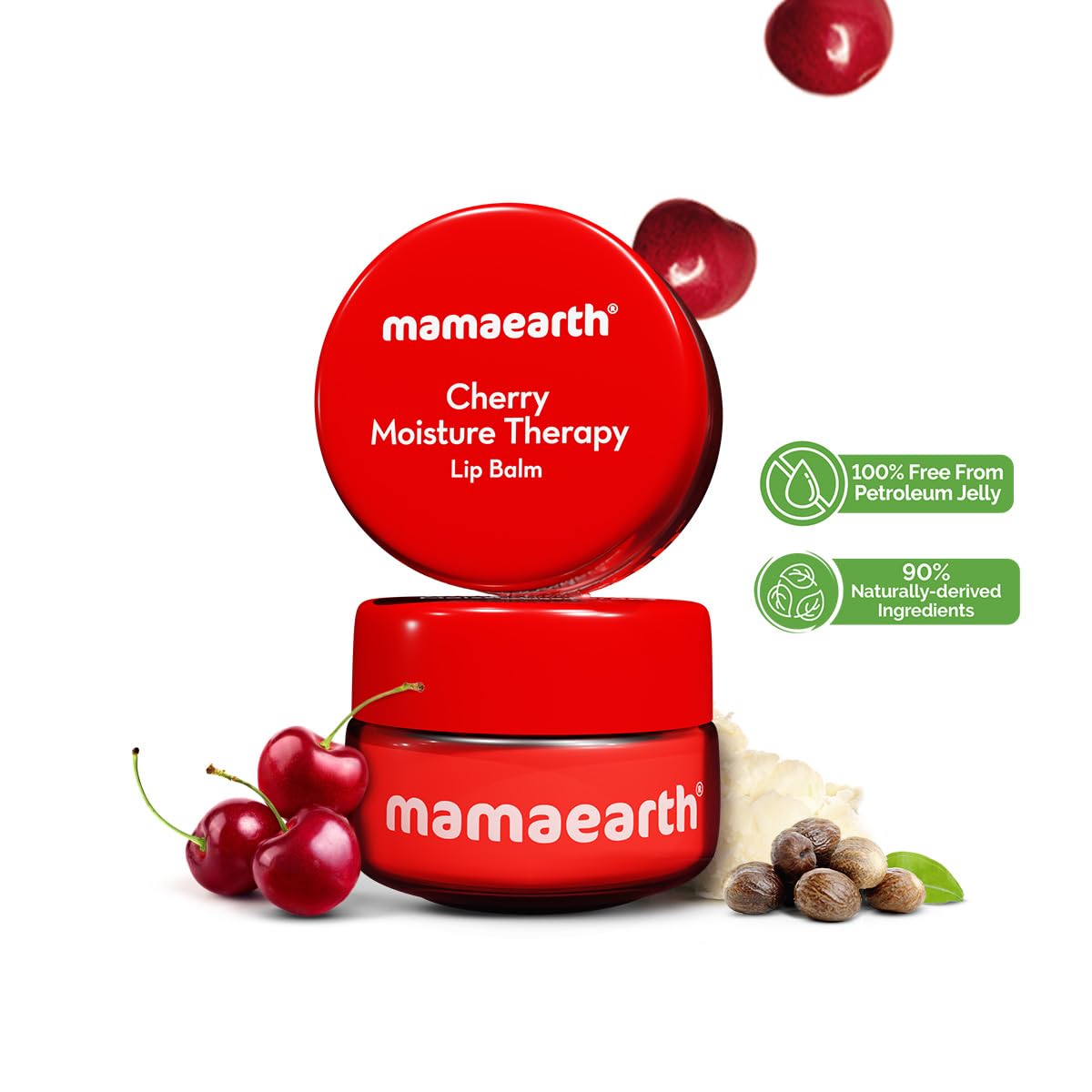 Mamaearth Cherry Moisture Therapy Lip Balm for Dry & Chapped Lips- 15 g | Heals, Brightens|Sheer Red Tint| Coconut Oil, Shea Butter, Cherry, Vitamin E, Ceramides, Kojic Acid | 100% Free of Petroleum Jelly
