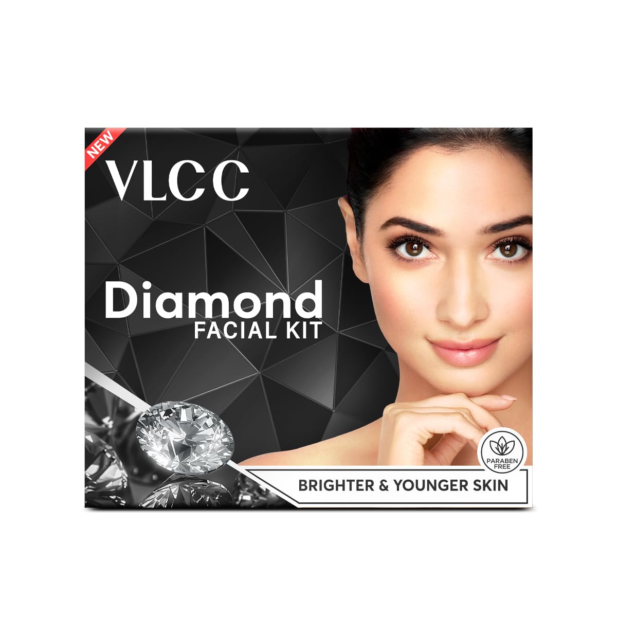 VLCC Diamond Facial Kit - 60g | Skin purifying with Parlour Glow | Improves Elasticity, Brightens and Lightens Patchy Damaged Skin | With Colloidal Diamond, Jojoba Oil, Olive Oil & Aloe Vera.