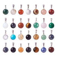 FASHEWELRY 50Pcs Chakra Round Stone Pendants Mixed Healing Crystal Quartz Gemstone Charms for Necklace Jewelry Making Hole: 2x7mm 6-Mixed Color-Ball-Random