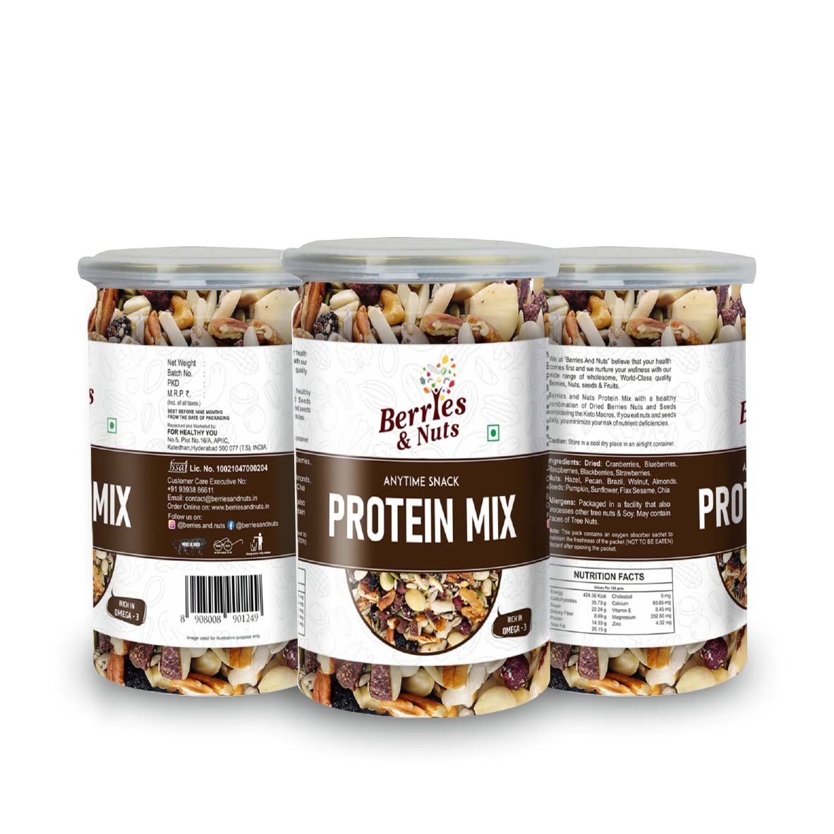 Berries And Nuts Special Protein Trail Mix | Dried Berries, Nuts & Seeds | 600 Grams | 3 Bottle of 200 Grams