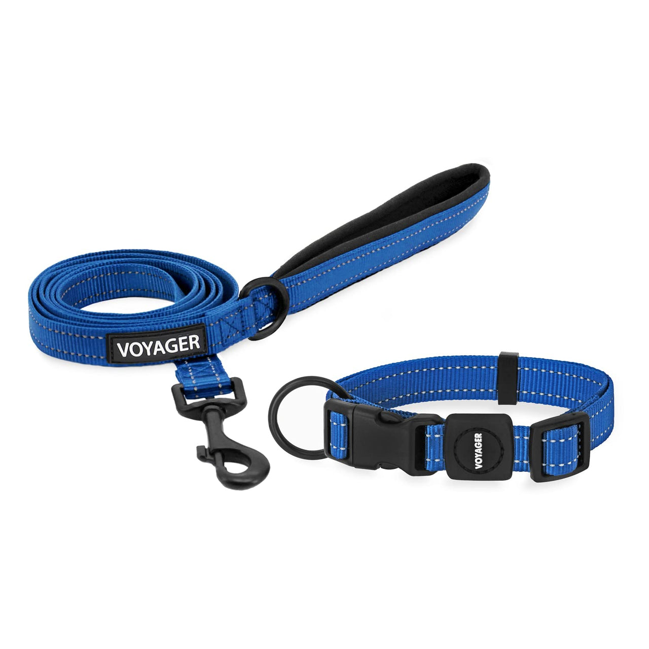 Voyager Reflective Dog Leash Collar Set with Neoprene Handle Supports Small, Medium, and Large Breed Puppies, Cute and Heavy Duty for Walking, Running, and Training - Royal Blue, L Leash Collar Set (Royal Blue) Leash Collar Set (1")