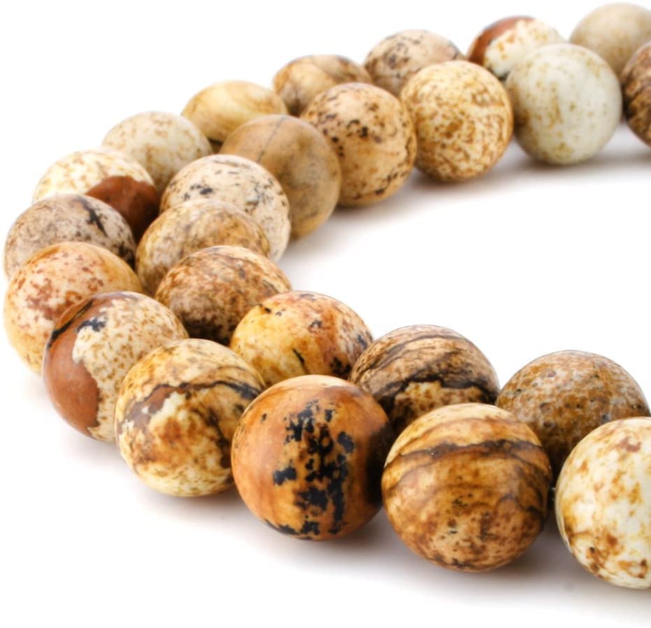 BEADNOVA Brown Picture Jasper Beads Natural Crystal Beads Stone Gemstone Round Loose Energy Healing Beads with Free Crystal Stretch Cord for Jewelry Making (8mm, 45-48pcs) 8mm 16) Picture Jasper Beads
