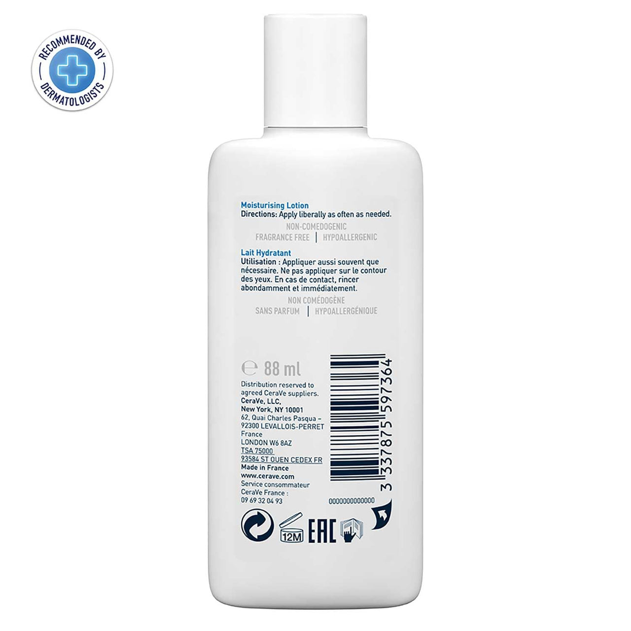 CeraVe Moisturizing Lotion For Dry Skin (88ml) - Formulated With 3 Essential Ceramides And Hyaluronic Acid | Non-Comedogenic, Oil Free And Fragrance-Free Body Lotion
