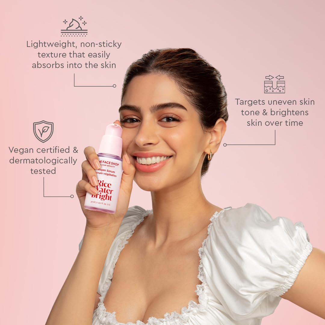 The Face Shop Rice Water Serum with Niacinamide & HA, Brightens Skin, Fades Blemishes & Acne Marks (30ml)