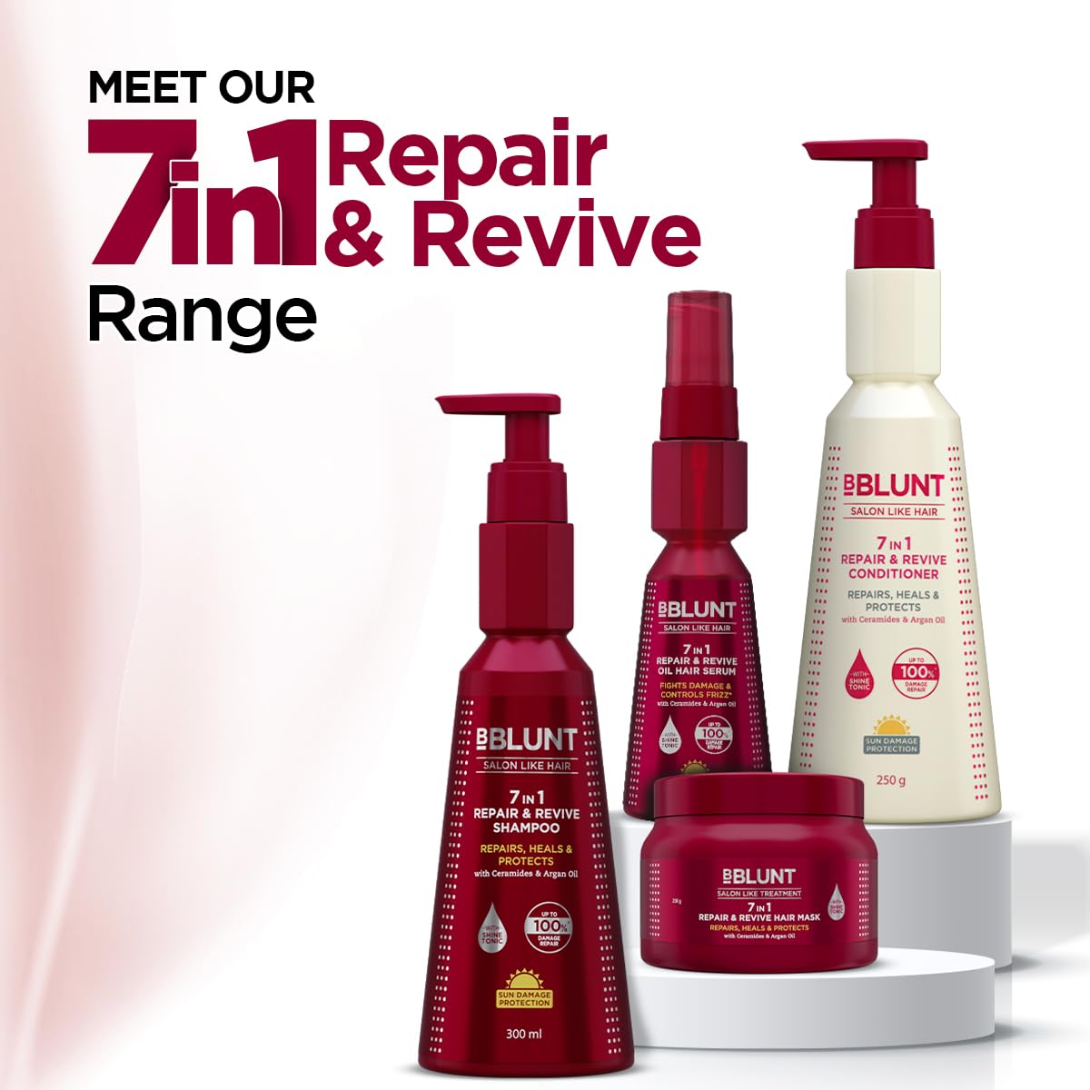 BBLUNT 7 in 1 Repair & Revive Oil Hair Serum for Upto 100% Damage Repair - 70ml | Addresses 7 Signs of Hair Damage | Enriched with Ceramides & Argan Oil
