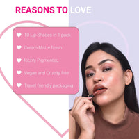 Iba Long Stay Creamy Matte Micro Mini Lipstick Kit | Bullet Matte Lipstick Set | Highly Pigmented and Long Lasting | Hydrating & Moisturizing Mini Lipsticks Set for Women | Mini Lipstick Combo Pack | (Set of 10) 12 g (1.2 g Each)