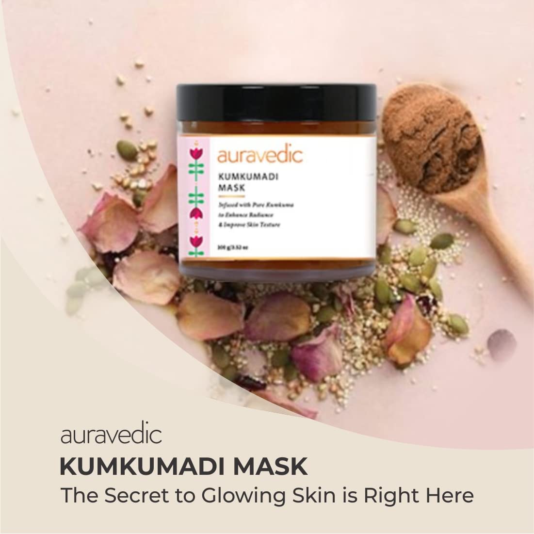 Auravedic Kumkumadi Face Mask Kumkumadi Tailam Tan Removal Face Pack for women men 100g Kumkumadi oil detan face mask for men skincare kumkumadi cream tan remover face pack for glowing skin for women